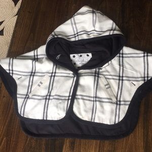 Girls cream with black plaid poncho